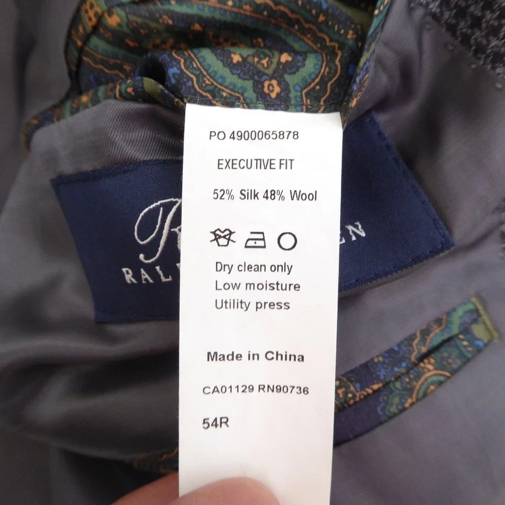 Ralph Lauren Mens Sport Coat Blazer Gray Silk Wool 54R Executive Fi